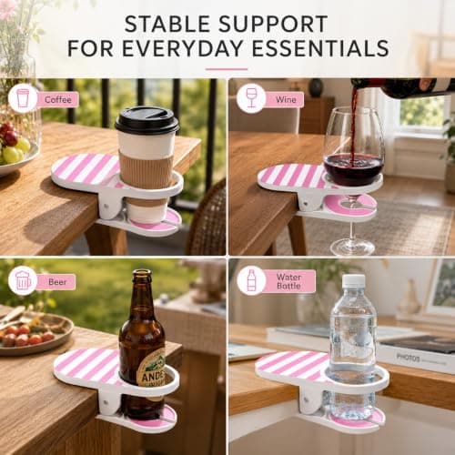 Clip On Cup Holder, Clamp On Cup Holder for Chair, Beach Chair Cup Holder Portable Drink Holder with Strong Clamp for Desk Table Pool, Cruise Outdoor Use — view 5