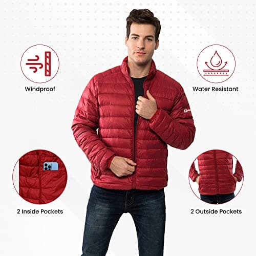 alpine swiss Niko Men’s Puffer Jacket | Warm Down Alternative Insulated Coat | Packable, Water-Resistant & Windproof Winter Outerwear with Zipper Pockets RED 2XL — view 3