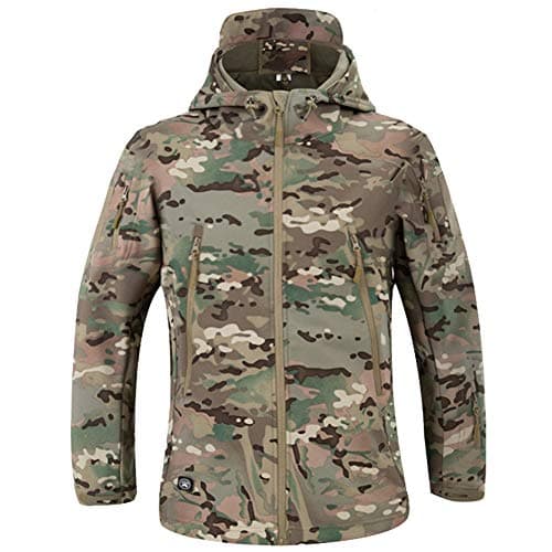 MakingDa Mens Waterproof Jackets Winter Smart Casual Hooded Coat Softshell Fleece Lined Multi Zipper Pockets Hunting Light Sweatshirt Cozy Tactical Military Camping Cardigan(CP Camo,M)
