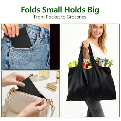 YINKIGI Large Reusable Shopping Bags 2 Pack Foldable Tote Bag, Black — view 4
