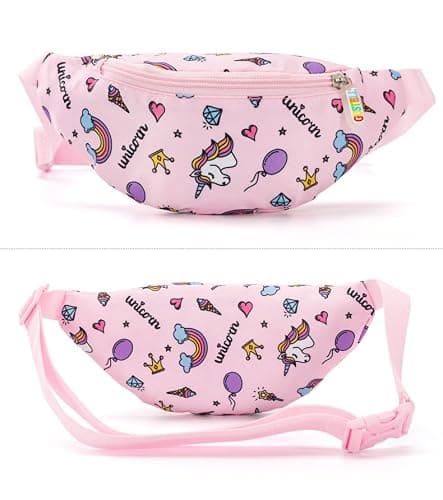 Dzxin Kids Fanny Pack, Cute Unicorn Kids Bum Bag Bumbag Waist Pack Cartoon Hipsack Belt Bag Small Belt Bum Bag Crossbody Purse Waist Pouch for Toddler Girls Boys Running Hiking Travel Sports(Pink) — view 6
