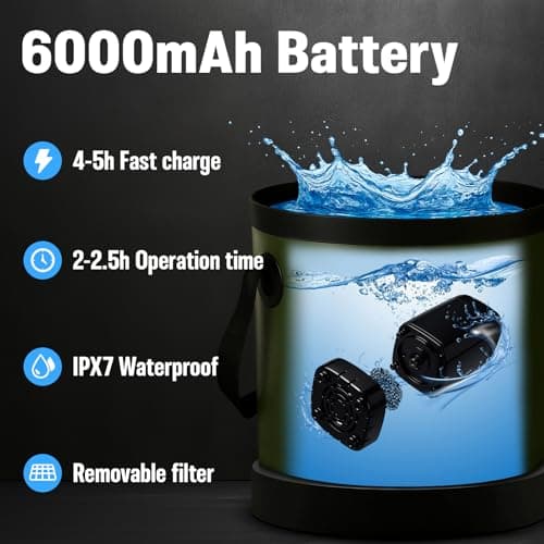 Portable Shower for Camping, 6000mAh Rechargeable Camping Shower with Foldable Bucket, Storage Bag, Filtered Shower Head, Outdoor Camp Shower Pump for Hiking, RV, Traveling, Car Washing, Pet Bath — view 3