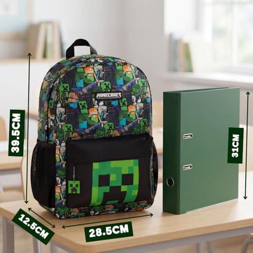 Minecraft Backpack for Boys - Creeper School Bag Kids Rucksack Gift, Black — view 5