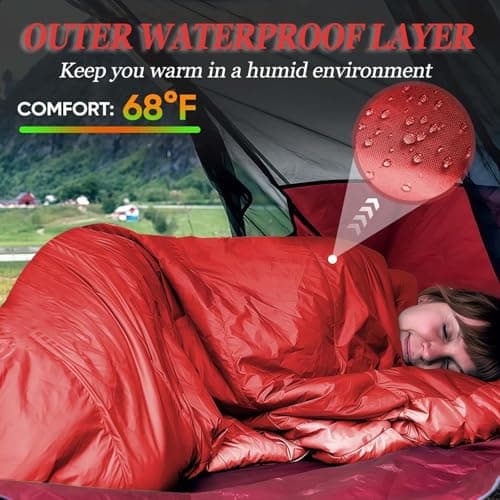 Sleeping Bag for Camping,Sleeping Bags for Adults Backpacking Waterproof,3 Seasons Adult Blanket,Small Packed Ultralight Carry Bag, Soft,Thick and Warm,for Outdoor Camping,Travel,Hiking (Red) — view 6
