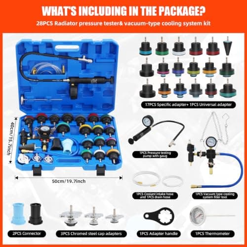 LIKEEM 28PCS Coolant Pressure Tester Kit, Universal Radiator Leak Detector with Vacuum Purge and Coolant Refill Tool, Complete Cooling System Test Set with Multi-Size Adapters for Most Car Brands — view 2