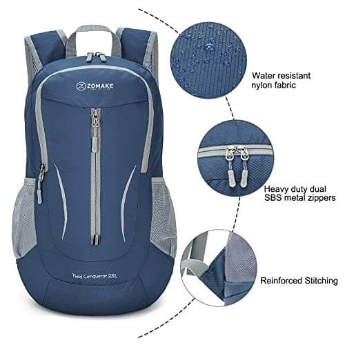 ZOMAKE Lightweight Foldable Backpack Packable Rucksack (25L/Navy Blue) — view 5