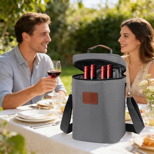 4 Bottles Insulated Wine Cooler Bag,Leakproof Padded Wine Tote Carrier — view 5