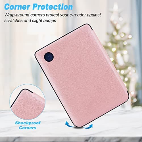 DMLuna Case for Kobo Clara Colour/Clara BW/Clara 2E 6"eReader, Ultra Slim Lightweight Folio Premium PU Leather Protective Cover with Auto Sleep/Wake Function, Rose Gold — view 4