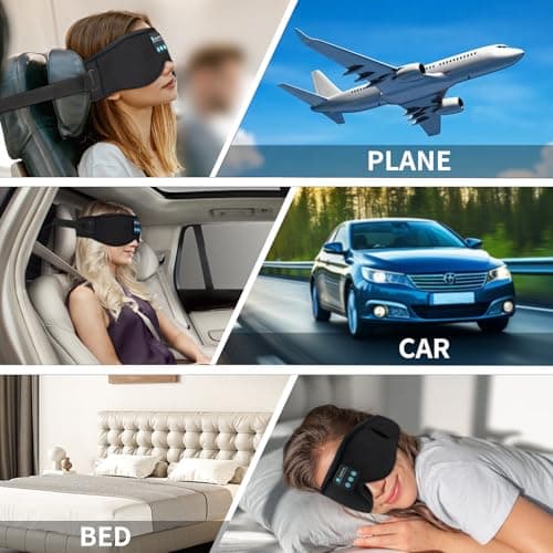 Joythink Sleep Headphones Sleep Mask Eye Mask 3D Deep Bluetooth for Sleeping Blackout Washable Music Eye Cover with Speaker Microphones Black — view 4