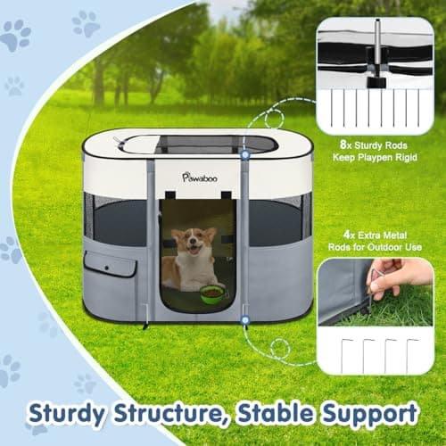 Pawaboo Portable Dog Playpen, 600D Oxford Pet Tent, Gray — view 5