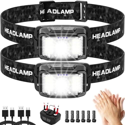 Head Torch 2 Packs,Super Bright 2000 Lumens Motion Sensor 16 Modes (individual Control) Headlamp,2000mAh Battery USB Rechargeable Waterproof LED Head Torch for Camping, Running,Cycling,Fishing