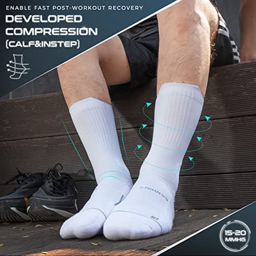Rahhint Coolmax 3 Pack Compression Running Socks Men Women Anti Blister Socks Walking Socks with TAB Design, Compression Zone, Venting Mesh Network and Arch Support，White 8-12 — view 4