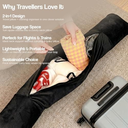 Campoverde Travel Neck Pillow Storage Bag, U-Shaped Pillowcase with Adjustable Shoulder Strap, Portable Organizer for Flight, Train and Car Travel(Black) — view 3