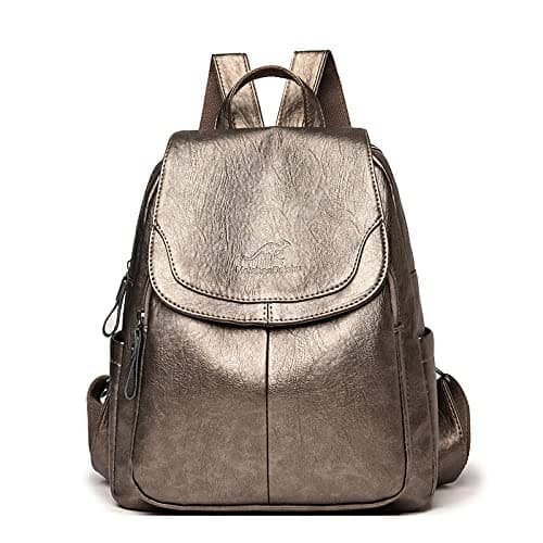 HQQN Women Backpacks Designer Soft Leather Fashion Back Bag Female Travel Bags Backbags,Gold