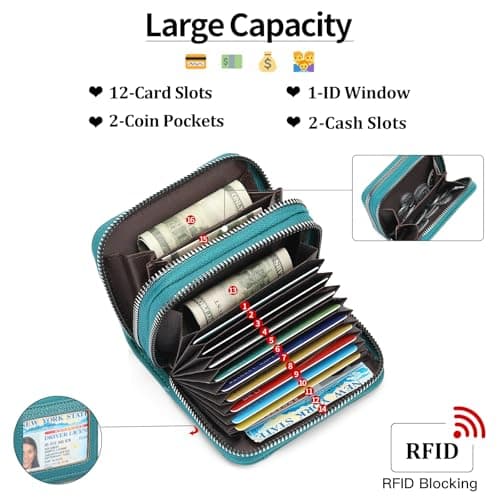 SENDEFN Wallet for Women RFID Blocking Credit Card Holder for Women Small Blocked Accordion Wallets Ladies Purse with Zipper Coin Pocket & ID Window — view 2