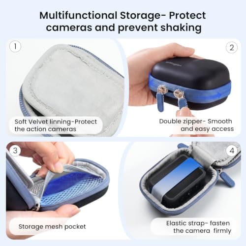 aMagisn Waterproof Mini Carry Case for DJI Osmo Action 6/5 Pro/Nano,Insta360 Ace Pro2/Go Ultra,GoPro 13/12, PU Leather Travel Storage Bag with Plush Lining, Mesh Pocket,Wrist Strap & Carabiner (Black) — view 2