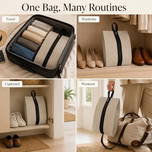 Shoe Travel Bag, Beige, 1-Pack, Full-Length Zip Closure and Carry Handle — view 3