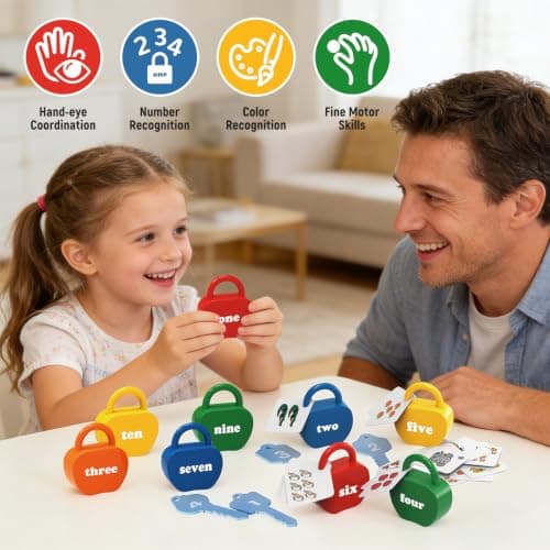 YYDeek 5 Set Locks and Key Toys for 2 3 4 Year Old Boy and Girls, Number Counting Blocks Travel Toys for Toddlers on Plane, Montessori Cuase and Effect Preschool Learning Activities — view 5