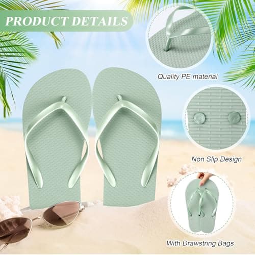 Unittype Flip Flops Bulk for Wedding Guest Slippers Wedding Flip Flops with Cards Bags for Pool Beach Party, White,green, One Size — view 4