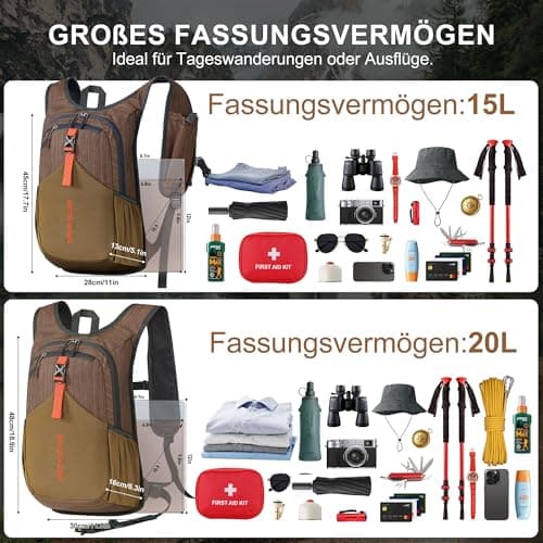 BECOJADDE 18L Hiking Backpack for Men Women Foldable Small Rucksack Lightweight Mini Backpack for Camping Travel Outdoor, Chocolate Brown — view 4