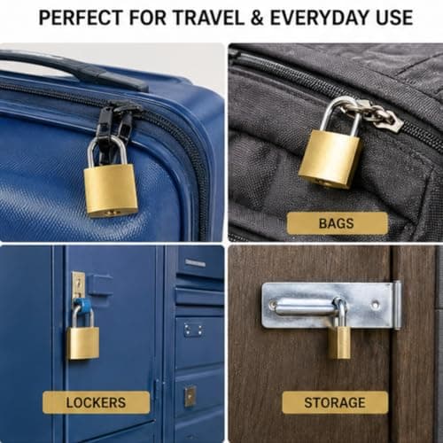 Small Padlocks 3 Pack with Keys, 20mm Brass Mini Locks for Luggage and Bags — view 5