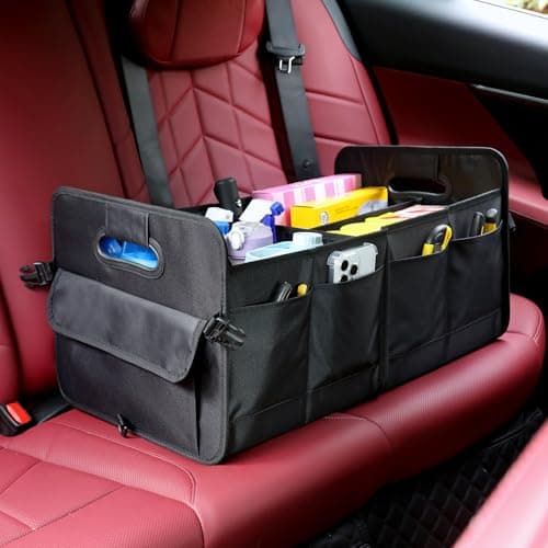 austoces Car Boot Organizer,Collapsible Durable Multi Compartments Car Storage Organiser With Adjustable Straps (Black) — view 5