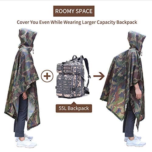 ElifeAcc Waterproof Poncho Multifunctional Rain Poncho Adult Waterproof for Outdoor Activities(Upgrade Lightweight-Camo Army Green) — view 6