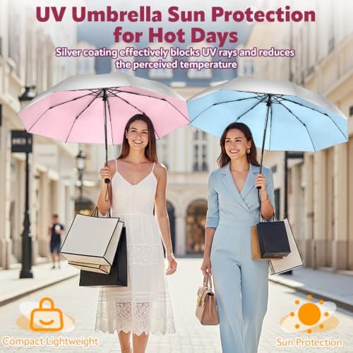 ZOMAKE UV Umbrella for Sun Protection UPF 50+ (46 Inch,Silver/Pink) — view 6