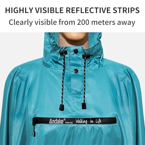 Andake Rain Poncho Waterproof Adult, Lightweight Reusable Raincoat Women Men Unisex with Hood for Hiking, Camping, Outdoor Activities — view 4