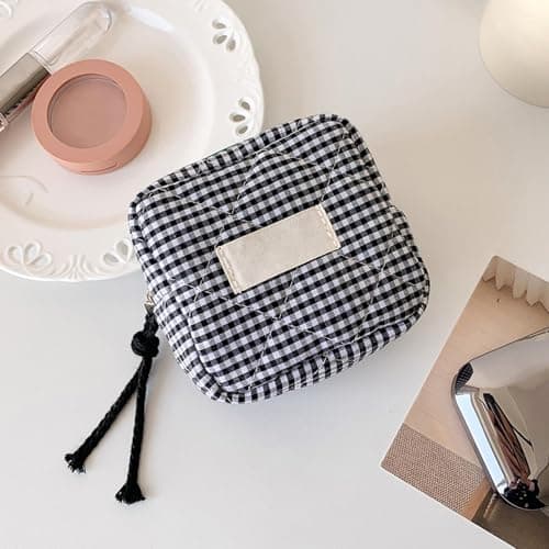 Makeup Bag Small Portable Multipurpose Square Check Pattern Mini Cosmetic — view 3
