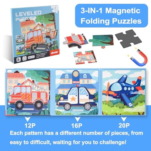 ASTARON Magnetic Puzzles for Toddlers, Educational Travel Toys Car Plane Activities For Kids, 12-16-20 pieces Learning Magnet Puzzles for Road Trip, Kids Birthday Gifts — view 2
