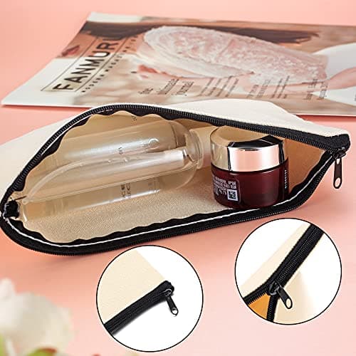 2 Pcs Canvas Makeup Bags, Canvas Pencil Pouch Bags with Zipper, Blank DIY Craft Make Up Cosmetic Pouches Bags Cases for Travel Craft School Toiletry Bags Pouches - White — view 3