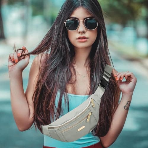 Fanny Pack Fashionable Waist Bag Casual Travel Bum Bag with 3 Zipper Pockets for Women Men Sports Running Hiking Jogging (Grey) — view 2