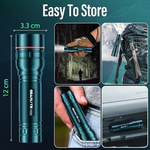 GEARLITE LED Rechargeable Torch, 2000 Lumens LED Torch, Extremely Bright with 3 Modes, Zoomable Mini Handheld Lamp with Long Running Time, Teal Blue Flashlight for Outdoor G1000-Teal — view 5