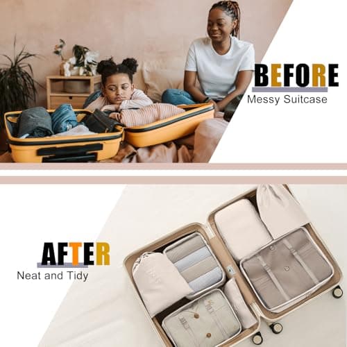 Packing Cubes for Suitcases, MOFELON 9 PCS Packing Cubes for Backpack, Luggage Suitcase Organiser Bags, Travel Essentials Bag for Clothes Shoes,Travel Accessories (Beige) — view 4
