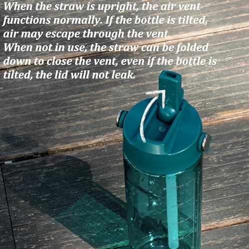 GOPPUS 600ml/20oz Clear Water Bottle with Straw, Tritan Leakproof Sports Drinking Bottle, BPA Free Wide Mouth Gym Bottle with Handle and Measurement Marks for School, Gym, Travel (Teal Blue) — view 3