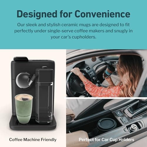 NOVA CERAMICS Travel Mug On the Go Coffee Tumbler Microwave & Dishwasher Safe Green Coffee Tumbler - Gifts for Women Men Him Her 355ml Emerald — view 6