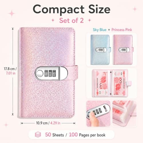 Kdkoeo 2 PCS 100 Page Reusable Money Saving Wallet with Combination Lock — view 2