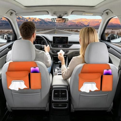 Back Seat Car Organizer - PU Leather | Tissue Box Cup Holder Storage — view 4