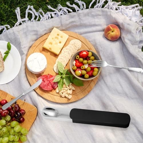 HOTUT 3 Pcs Travel Cutlery Set, Cutlery Set with Portable Pouch Case, Stainless Steel Flatware, Reusable, Portable Utensils for Home Outdoor Travel Picnic Office School Lunch Box, Black — view 6