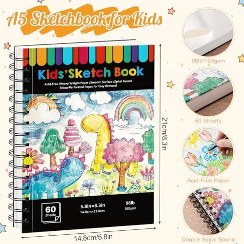 A5 Sketch Book for Kids, 160gsm Hardcover Spiral Drawing Pad, 60 Sheets — view 2