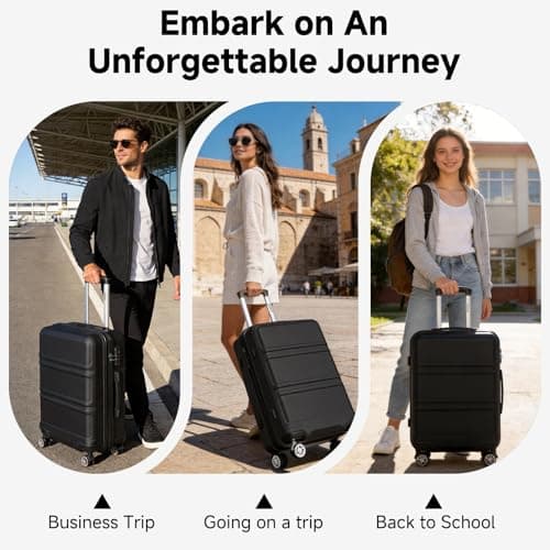 Kono Suitcase Sets of 3 Pieces Hard Shell Lightweight Travel Trolley Luggage with TSA Lock and Sturdy 4 Spinner Wheels (Black) — view 6