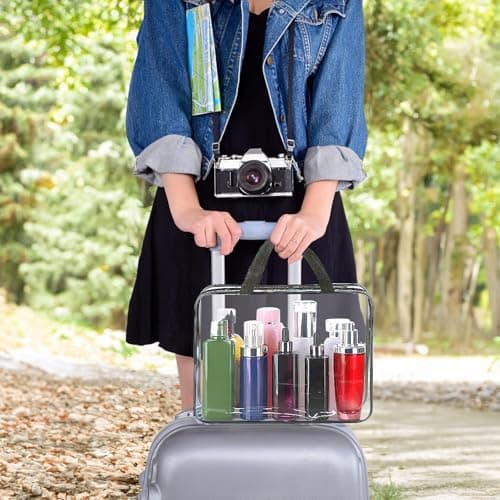 10 Pack Large Clear Makeup Bags Bulk, Plastic Toiletry Bag with Handle — view 6