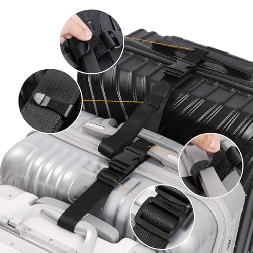 Luggage Straps,2 pcs Luggage Connector Straps Add a Bag Suitcase Strap Belt Adjustable for Travel Adjustable Baggage Attachment Accessories for Connecting Luggage Together Black T-type Normal — view 3