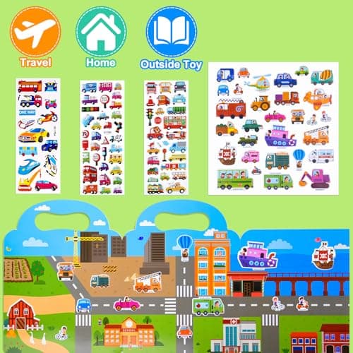 NEBURORA Reusable Puffy Sticker Book for Kids - 88 Pcs Waterproof Vehicle Scenes, Vibrant Colorful Travel and Educational Sensory Learning Toy Busy Book — view 3