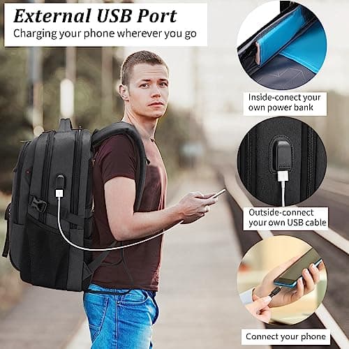 DUSLANG Travel Laptop Backpack, Work Bag Laptop Bag with USB Charging Port, Anti Theft Business Backpack, College School Rucksack for Men and Women, Fits 17 Inch, Black — view 6