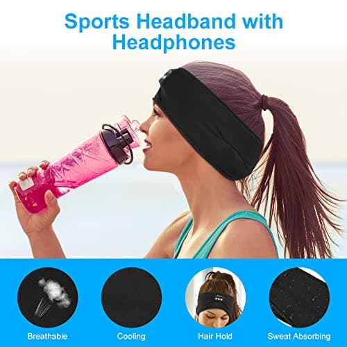 Flintronic Bluetooth 5.0 Wireless Sleep Headphones, Black, Sports Headband with Ultra-Thin HD Stereo Speakers, Suitable for Sleeping, Exercising, Yoga, Fitness, Relaxation — view 2