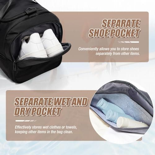 HYC00 Sport Gym Bag with Shoes Compartment and Wet Pocket, Gym Bag for Men and Women Travel Duffel Bags Waterproof Overnight Weekender Bags Sports Fitness Tote for Training Workout Vacation, Black — view 4