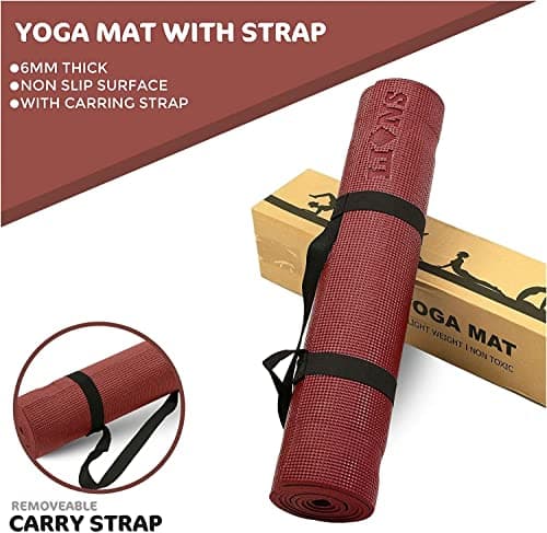 FAIRWAYUK PVC Yoga Mat 6mm Non-Slip, Thick Large Exercise Mats, Eco Friendly with Carry Straps for Pilates, Fitness, Men, Women 183 x 61 x 0.6cm Red — view 3
