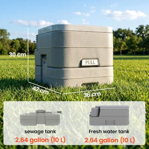 HOMCOM 10L Portable Toilet for Adults with 2 Detachable Tanks Lid Grey — view 3